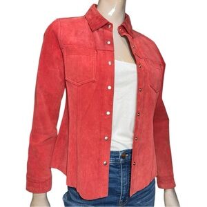 Territories Vintage Womens Size S Red Suede Leather Trucker Snap Up Shirt Jacket